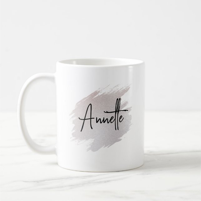 Chic glittery brushstroke personalized  kaffeetasse (Links)