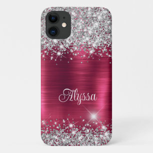 Chic Glittery Burgundy Glam Name Case-Mate iPhone Hülle