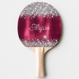 Chic Glittery Burgundy Glam Name Tischtennis Schläger
