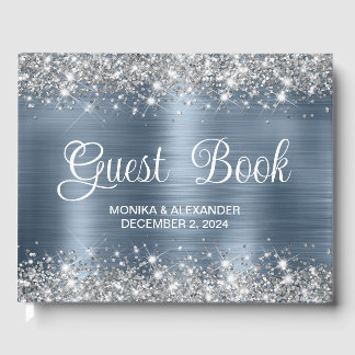 Chic Glittery Dusty Blue Foil Wedding Guest Book Gästebuch