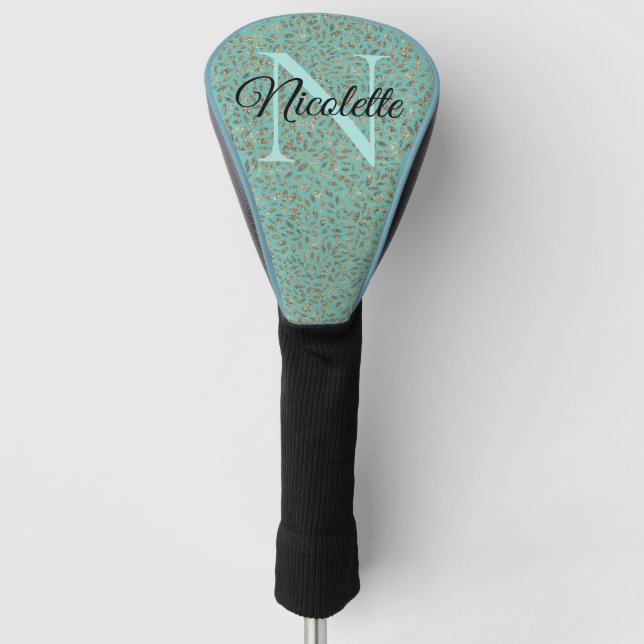 Chic Glittery Feathers Monogram Golf Headcover (Vorderseite)