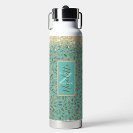 Chic Glittery Feathers Monogram Trinkflasche
