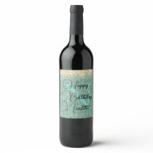 Chic Glittery Feathers Monogram Wine Label
