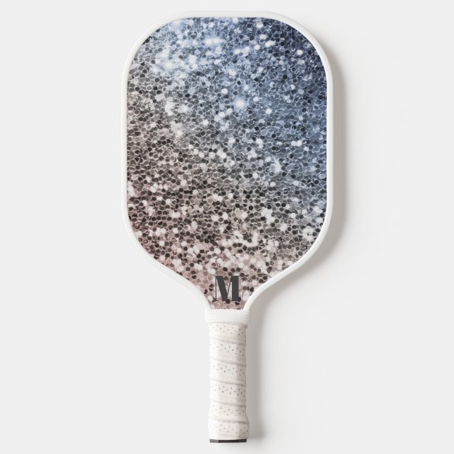 Chic Glittery Glitzern Modern Monogram Pickleball Schläger (Vorderseite)
