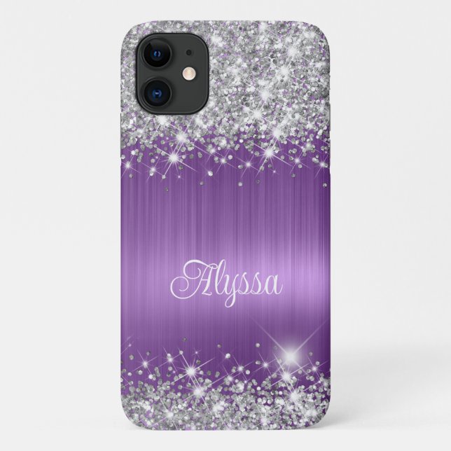 Chic Glittery Lila Amethyst Glam Name Case-Mate iPhone Hülle (Rückseite)