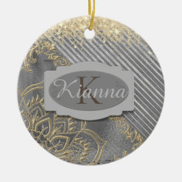 Chic Glittery Mandala Monogram Keramik Ornament