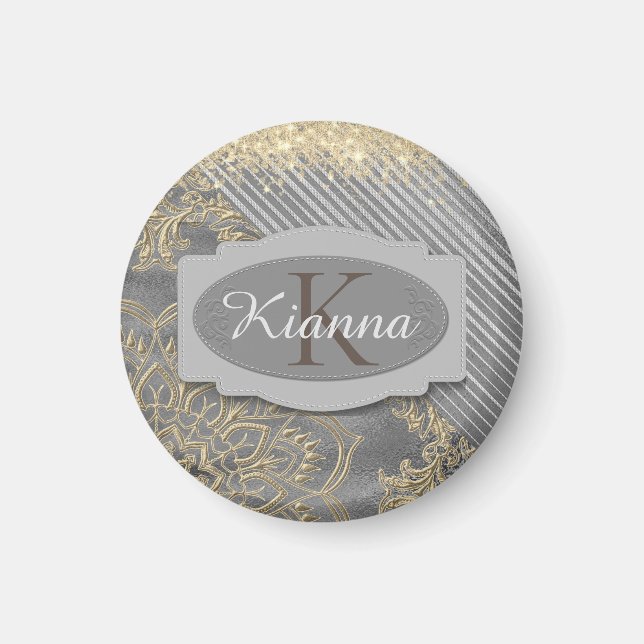 Chic Glittery Mandala Monogram Magnet (Vorne)