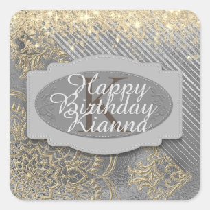 Chic Glittery Mandala Monogram Quadratischer Aufkleber