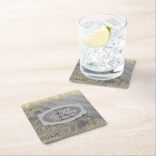 Chic Glittery Mandala Monogram Rechteckiger Pappuntersetzer