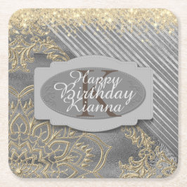 Chic Glittery Mandala Monogram Rechteckiger Pappuntersetzer