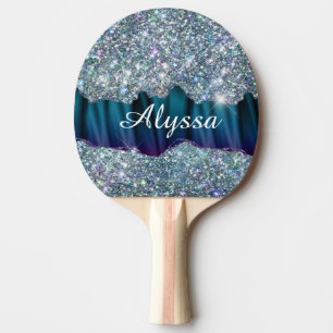 Chic Glittery Rainbow Iridescent Ocean Glam Name Tischtennis Schläger