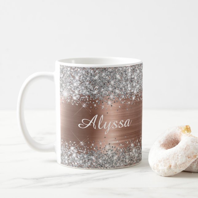Chic Glittery Rose Gold Glam Name Kaffeetasse (Mit Donut)
