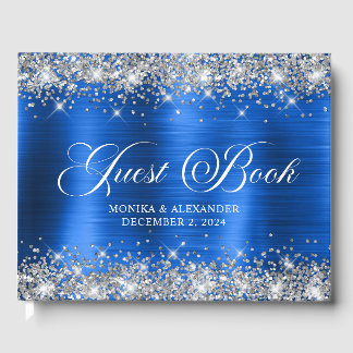 Chic Glittery Royal Blue Foil Wedding Guest Book Gästebuch