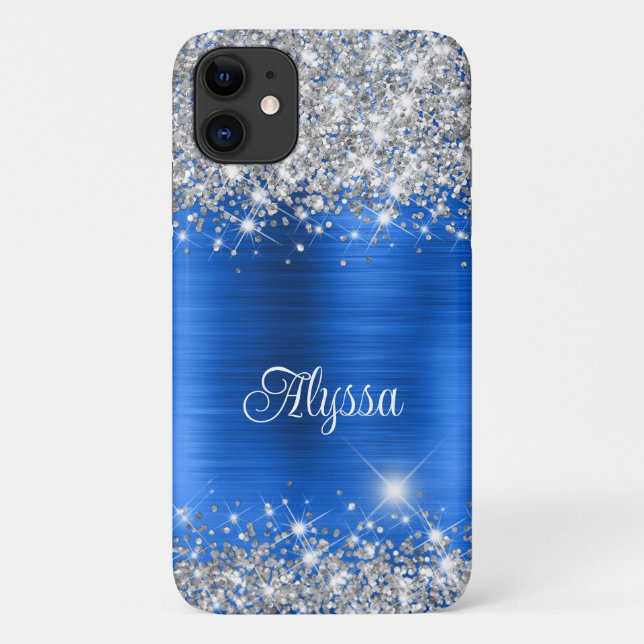 Chic Glittery Royal Blue Glam Name Case-Mate iPhone Hülle (Rückseite)