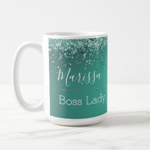Chic Glittery Türkis Personalisiert Boss Lady Kaffeetasse