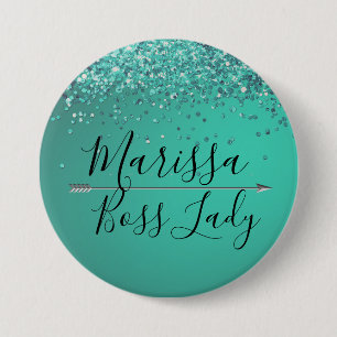 Chic Glittery Turquiose Boss Lady Button