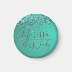 Chic Glittery Turquiose Boss Lady Magnet