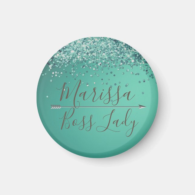 Chic Glittery Turquiose Boss Lady Magnet (Vorne)