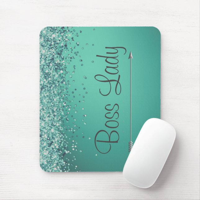 Chic Glittery Turquiose Personalisiert Boss Lady Mousepad (Mit Mouse)