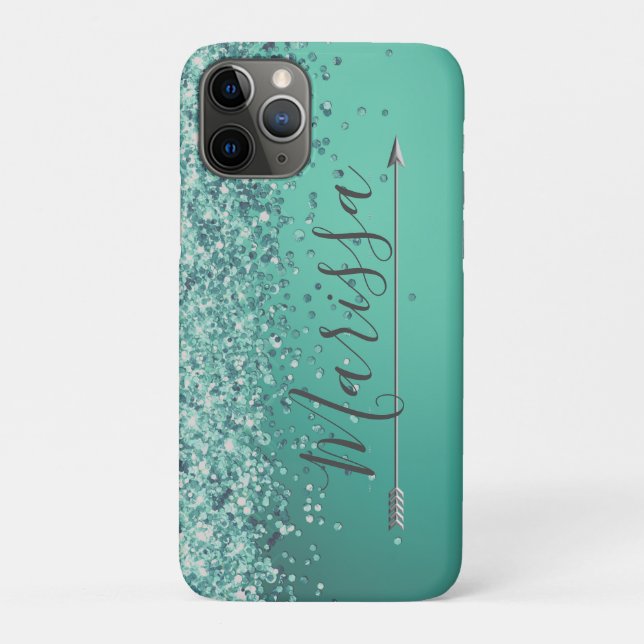 Chic Glittery Turquiose Personalisiert Case-Mate iPhone Hülle (Rückseite)