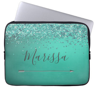 Chic Glittery Turquiose Personalisiert Laptopschutzhülle