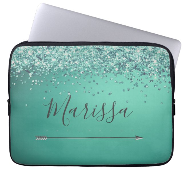 Chic Glittery Turquiose Personalisiert Laptopschutzhülle (Vorderseite)