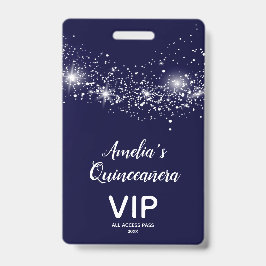 Chic Glitzer auf Navy Quinceañera Invite VIP Pass Ausweis