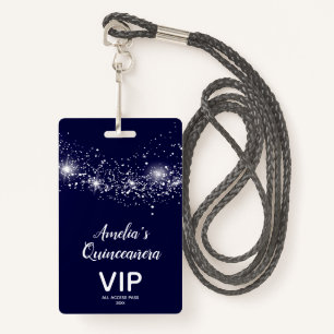 Chic Glitzer auf Navy Quinceañera Invite VIP Pass Ausweis