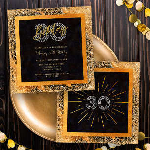 Chic Glitzer Black and Gold 30. Geburtstag Party Einladung