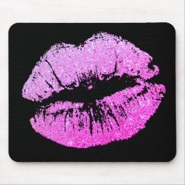 Chic Glitzer Effect Neon Lippen Schwarze Mousepad