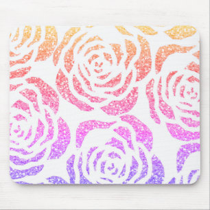 Chic-Glitzer-Effekt-buntes Rosen-Weiß Mousepad