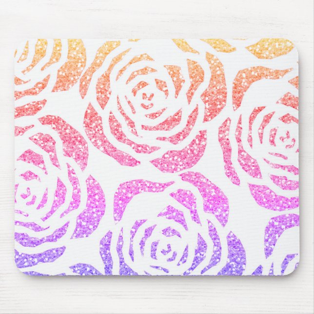 Chic-Glitzer-Effekt-buntes Rosen-Weiß Mousepad (Vorne)