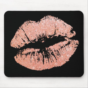 Chic Glitzer Effekt Rose-Gold Lippen Schwarze Mous Mousepad
