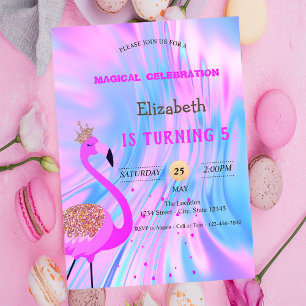 Chic Glitzer Flamingo, holografischer Geburtstag Einladung