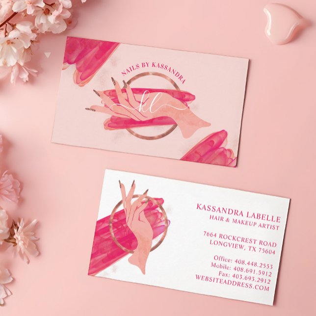 Chic Glitzer Glam Nail Art Salon Mongramm Visitenkarte (Chic Glitter Glam Nail Art Manicure Salon Monogram Business Card)