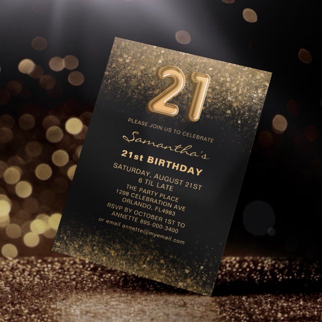 Chic Glitzer Gold & Black 21. Geburtstag Einladung (Von Creator hochgeladen)