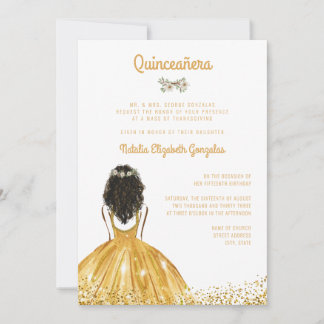 Chic Glitzer Gold Princess Ball Gown Quinceanera Einladung