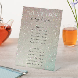 Chic Glitzer Green Pink Aqua Shiny Service Preis Sockelschild