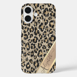 Chic Glitzer Leopard Muster Monogram iPhone 16 Hülle