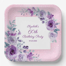 Chic Glitzer Rosa Lila Rose Blumengeburt Pappteller