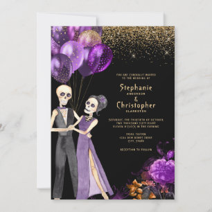 Chic Glitzer Skeleton Halloween Hochzeit Einladung