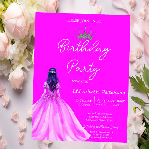 Chic Glitzer Tiara Girl Dress Neon Pink Geburtstag Einladung