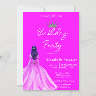 Chic Glitzer Tiara Girl Dress Neon Pink Geburtstag Einladung