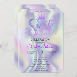 Chic Glitzer Tiara Holographic Sweet 17 Geburtstag Einladung