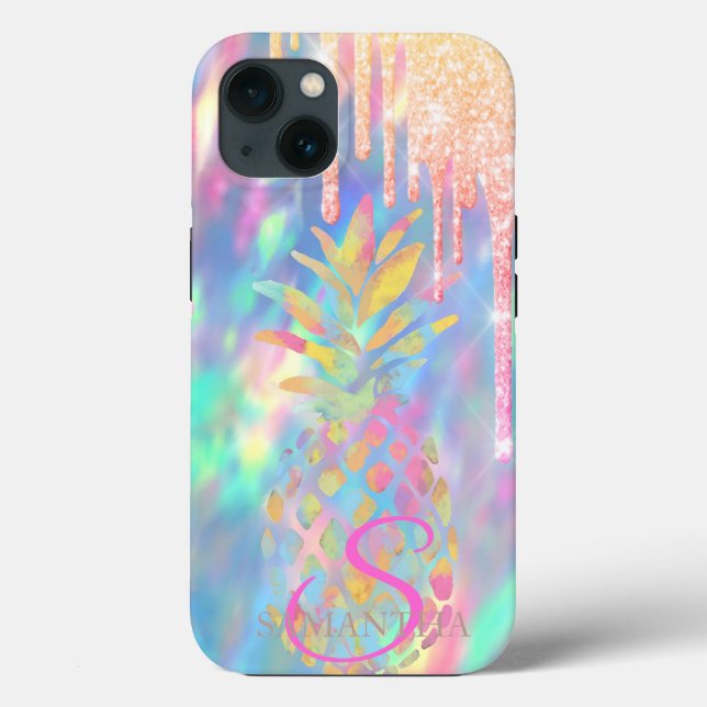 Chic Glitzer Tropfen Ananas Holographische Case-Mate iPhone Hülle (Rückseite)