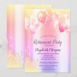 Chic Glitzer Tropfen Balloons Ombre Pension Einladung