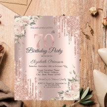 Chic Glitzer Tropfen,Blume Rose Gold 70. Geburtsta