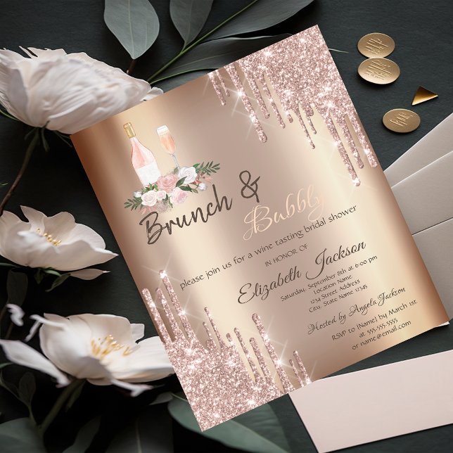 Chic Glitzer Tropfen Brunch & Bubbly Brautparty Einladung (Von Creator hochgeladen)