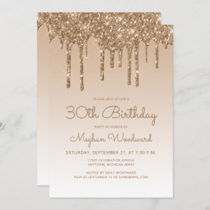 Chic Glitzer Tropfen Gold 30. Geburtstag Party Einladung
