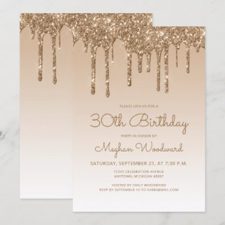 Chic Glitzer Tropfen Gold 30. Geburtstag Party Einladung